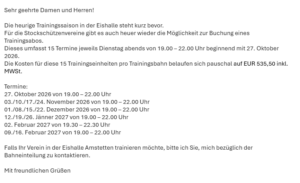 Eisstocktraining 2026-27